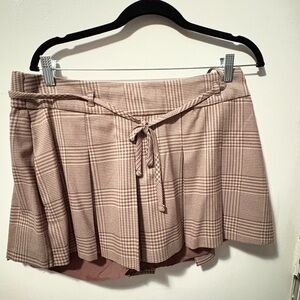 Hollister Mauve Plaid Pleated Skater Skirt with Tie Waist